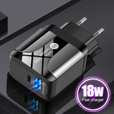 18W PD + QC 3.0 Fast Charge Travel Charger Power Adapter With LED Indication Function, EU Plug Black, US Plug Black, UK Plug Black, EU Plug White, US Plug White, UK Plug White